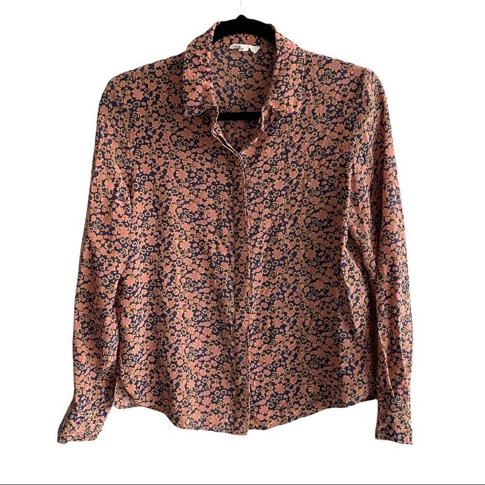 A LOVES A Silk Floral Print Blouse Pink Blue S